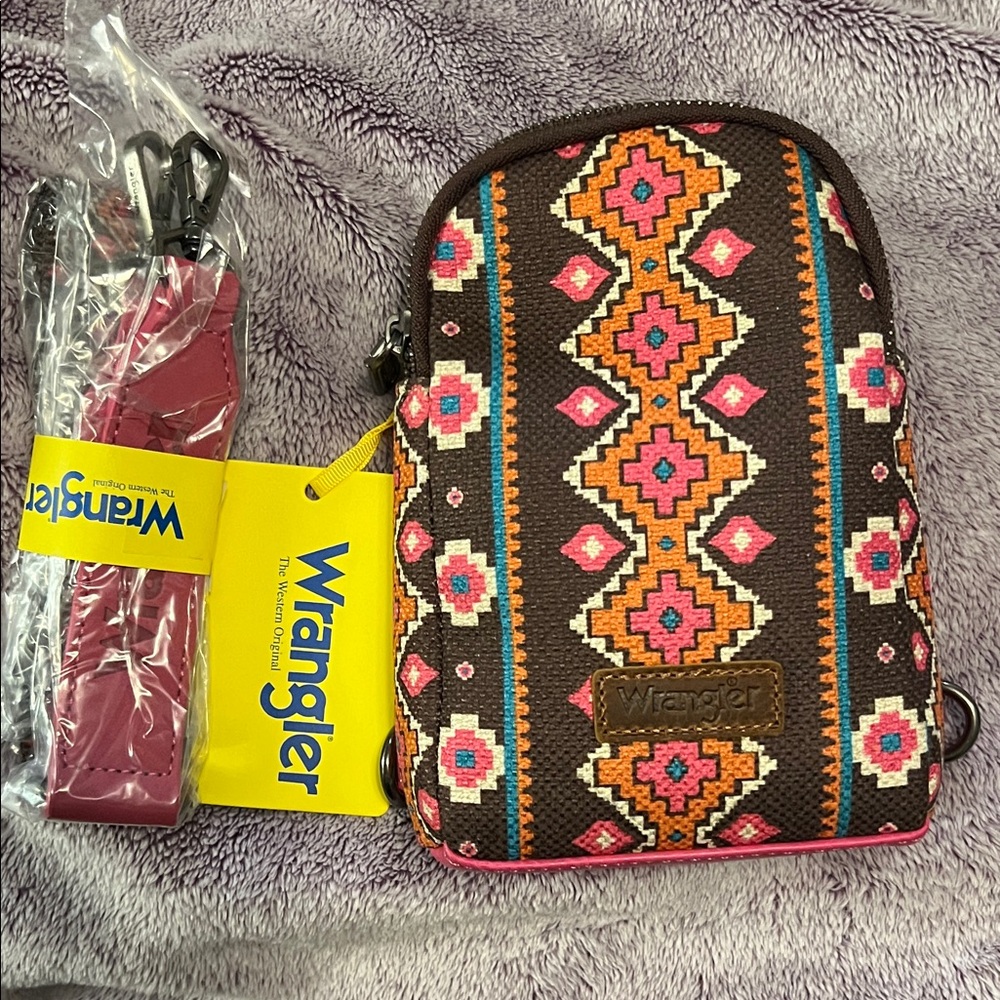 Wrangler Women's Pink and Brown Patterned Crossbody Bag